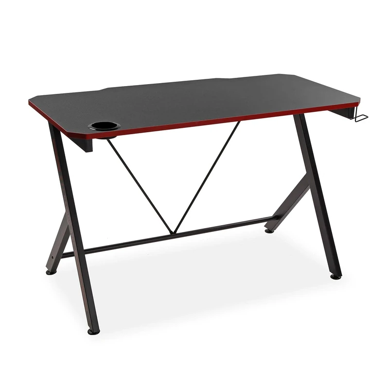 Versa Pablo Computer, Room or Studio. Table Games, with Drink, Headphone Hanger, Dimensions (W x L x H) 76 x 60 x 120 cm, Wood and Metal, Black/Red, Fibre Carbon Fiber Stainless Steel, Medidas (Al