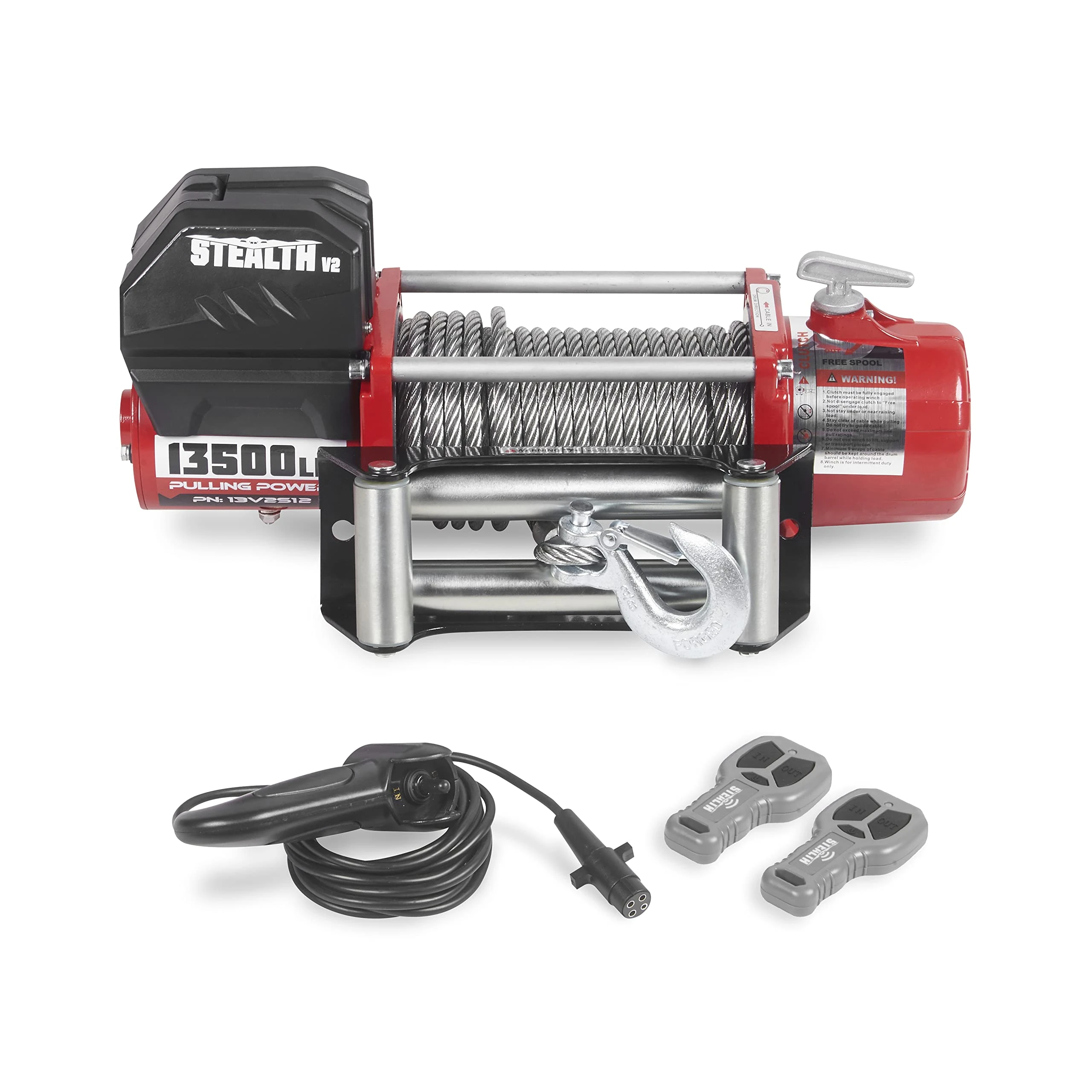Stealth Winches Stealth V2 13500lb 12v Wireless Recovery Budget Electric Winch High-Power Motor, Full Steel Gearing, Heavy Duty Sealed Solenoid, 2 Wireless Remotes, User-Friendly Steel Rope