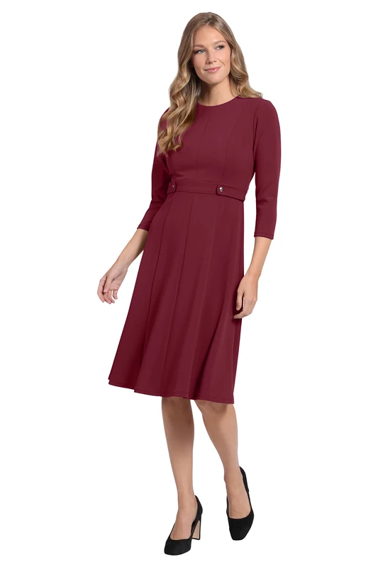 London Times Women's Scuba Crepe L/S Midi Dress, Arresting Burgundy, 16