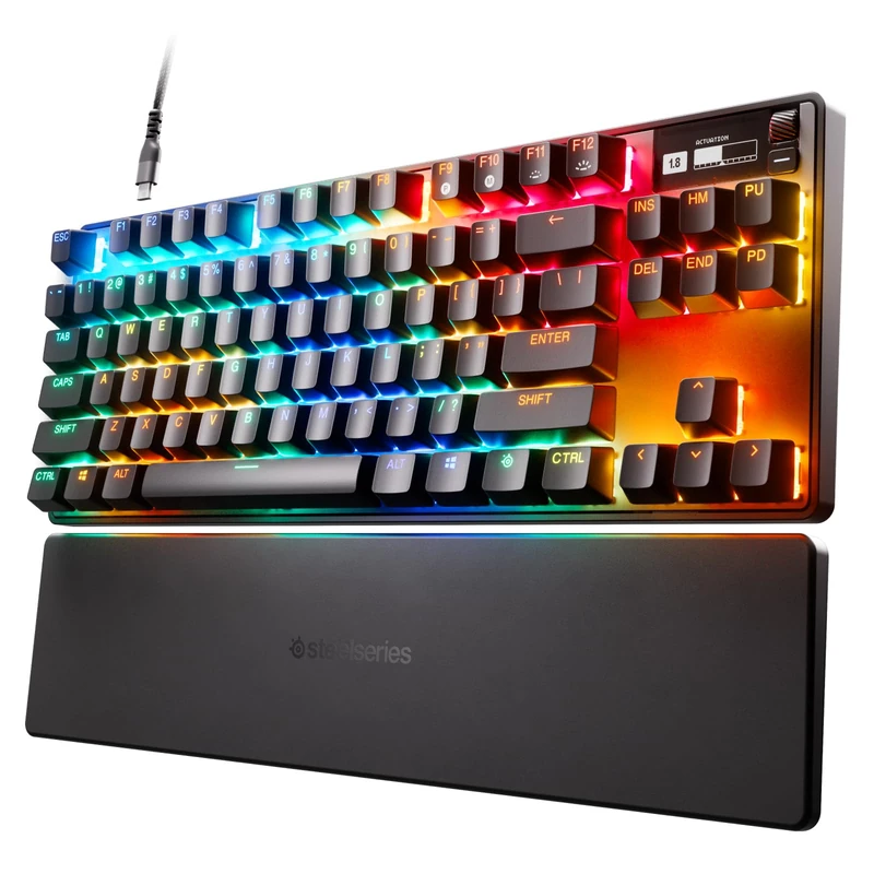 SteelSeries Apex Pro TKL HyperMagnetic Gaming Keyboard - World's Fastest Keyboard - Adjustable Actuation - Esports Tenkeyless - OLED Screen - PBT Keycaps - USB-C - 2023 Edition - Nordic QWERTY Layout