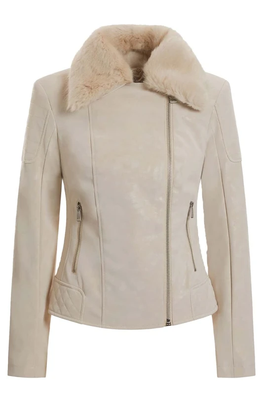 GUESS Olivia Women's Faux Leather Jacket, Milk, L - Image 1