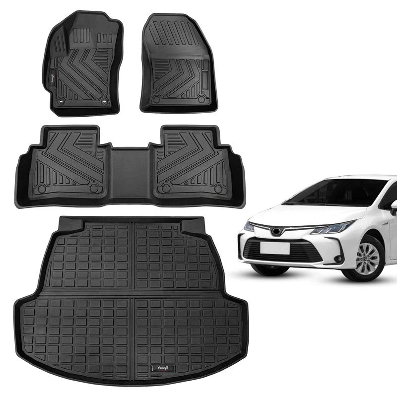 Yonugli Floor Mats and Cargo Liner Set Compatible for 2020 2021 2022 2023 2024 Toyota Corolla Sedan All-Weather TPE Rubber Mat Protection Black (2020-2024 Toyota Corolla Floor Mats+Cargo Liner)