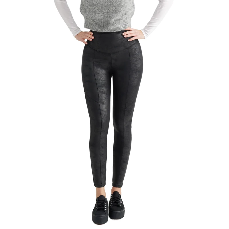 Yummie Women's Stretch and Shine Faux Leather Shaping Legging, Black, XL