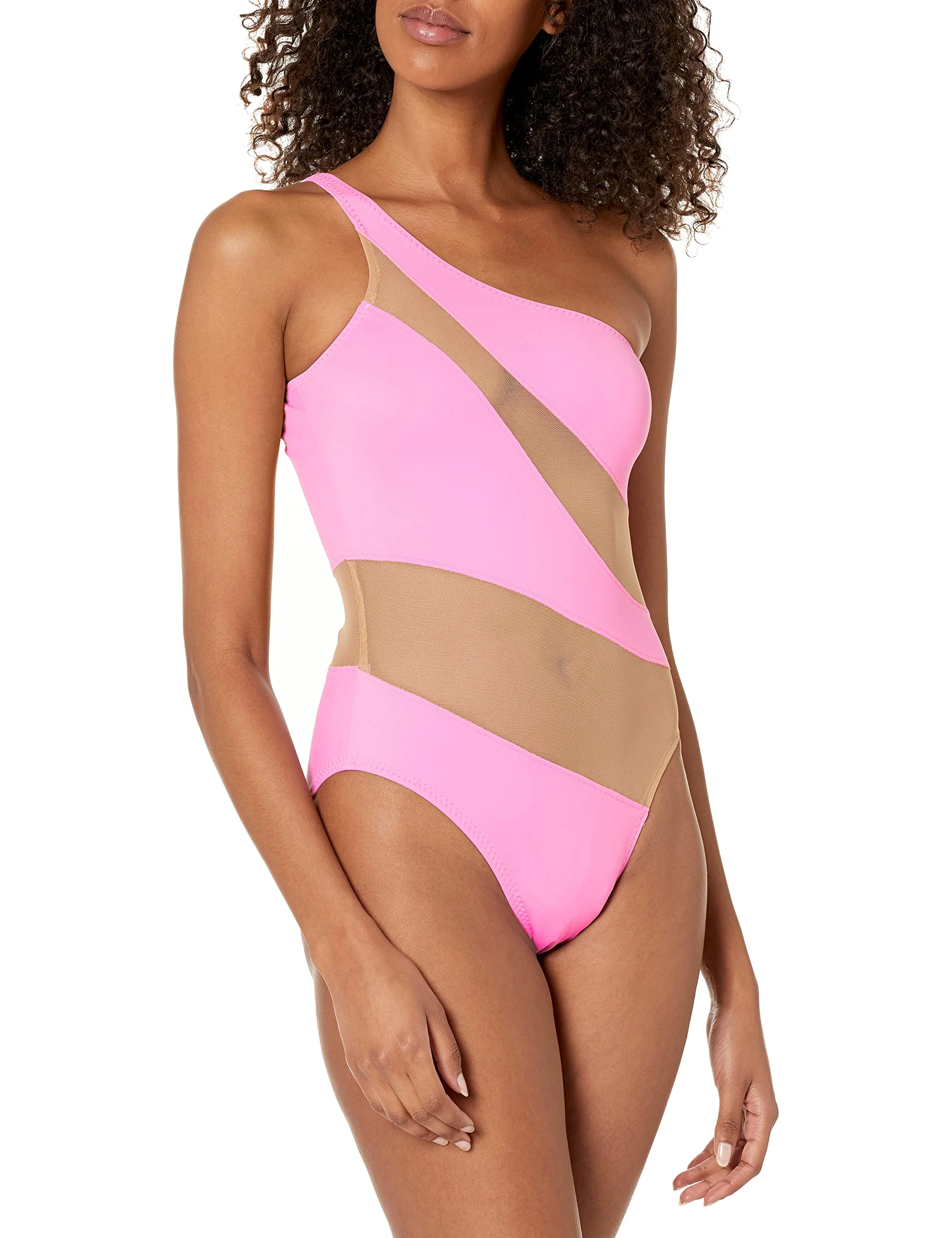 Norma Kamali Women's Snake Mio One Piece Swimsuit, Candy Pink/Nude Mesh, Medium
