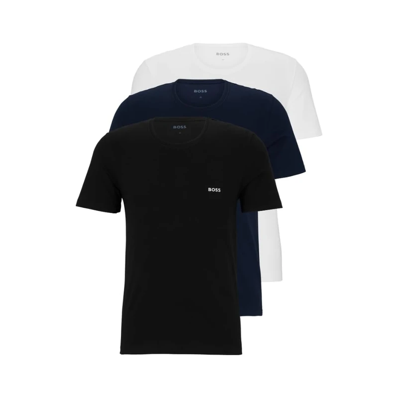BOSS Men's 3-Pack Crew Neck Cotton Jersey T-Shirts, Bright White Blue Navy Soil Black, XL