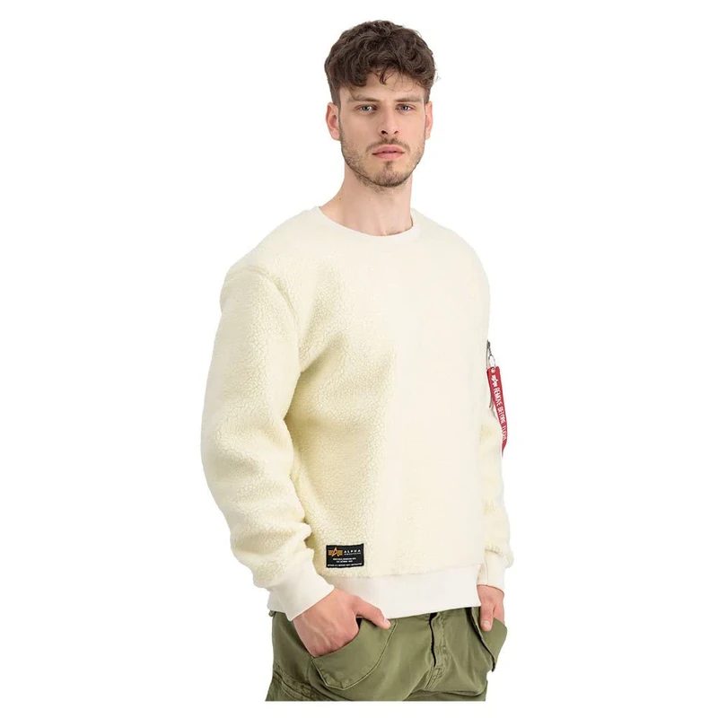 ALPHA INDUSTRIES Men's Teddy Sweater Sweatshirt, White, S