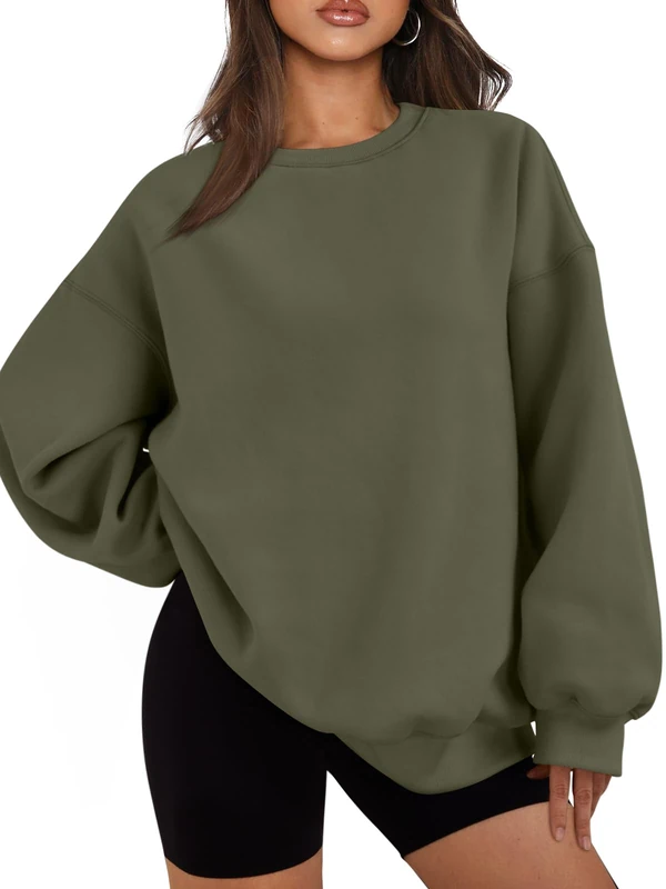 EFAN Womens Oversized Sweatshirts Hoodies Fleece Crewneck Sweaters Casual Tops Comfy Fall Fashion Outfits Winter Clothes 2025, Armygreen, XL