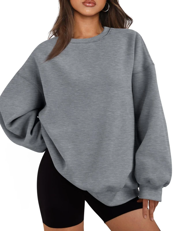 EFAN Womens Oversized Sweatshirts Hoodies Fleece Crew Neck Pullover Sweaters Casual Comfy Fall Fashion Outfits Clothes 2024, Darkgrey, Medium