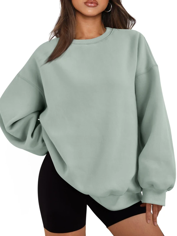 EFAN Womens Oversized Sweatshirts Hoodies Fleece Crew Neck Pullover Sweaters Casual Comfy Fall Fashion Outfits Clothes 2023, Lightgreen, Medium