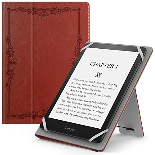 MoKo Universal Case for 6",7" Kindle eReaders Fire Tablet - Kobo/Voyager/Lenovo/Sony, Lightweight PU Leather Folio Shell Cover Case, with Hand Strap/Kickstand, Vintage Style