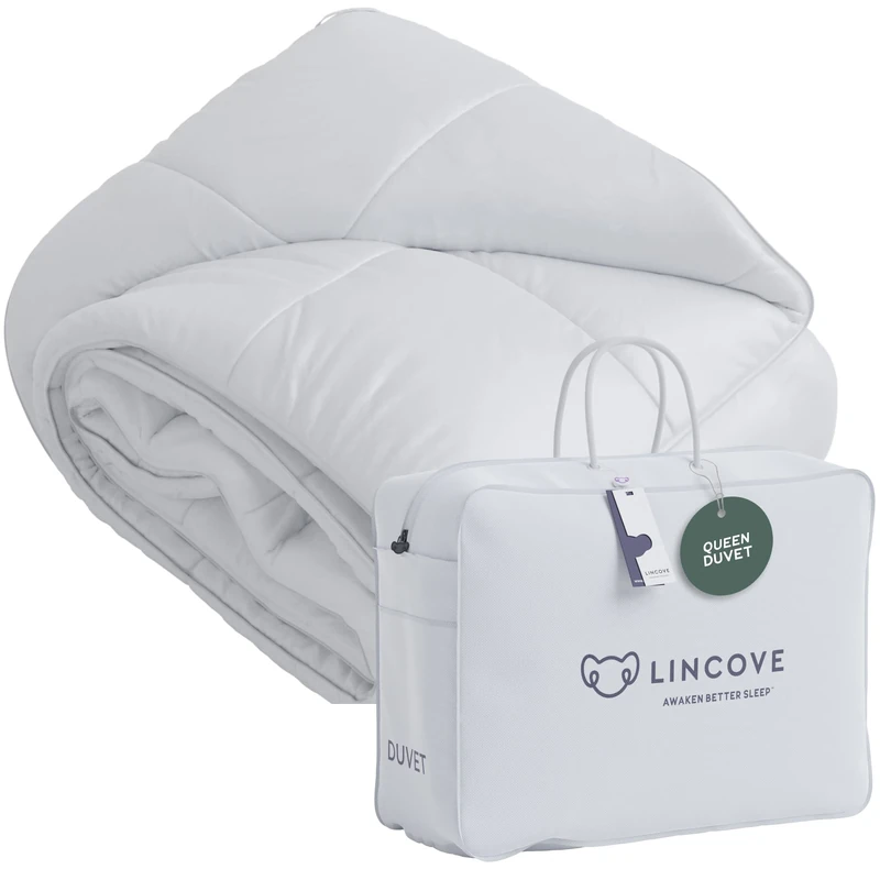 Lincove Canadian Down Comforter - All Season Duvet Insert – Machine Washable, 600 Thread Count, 800 Fill Power - 100% Cotton Sateen Shell, Queen