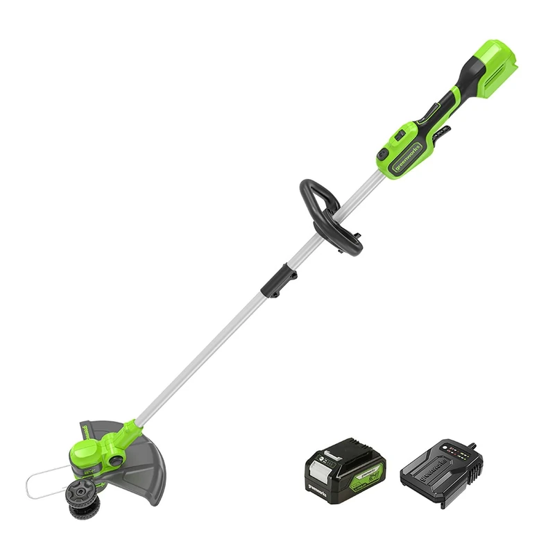Greenworks 24V Cordless Grass Trimmer for Gardens, 33cm Cutting Width, Lightweight Retractable, Autofeed 2mm Nylon Line, 24V 4Ah Battery & Charger, 3 Year Guarantee