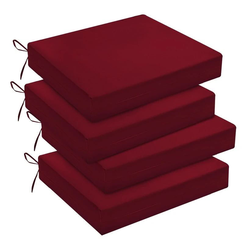 downluxe Outdoor Chair Cushions Set of 4 for Patio Furniture, Waterproof Square Corner Patio Chair Cushions with Ties, Memory Foam Outdoor Seat Cushion, 18.5" X 16" X 3", Red