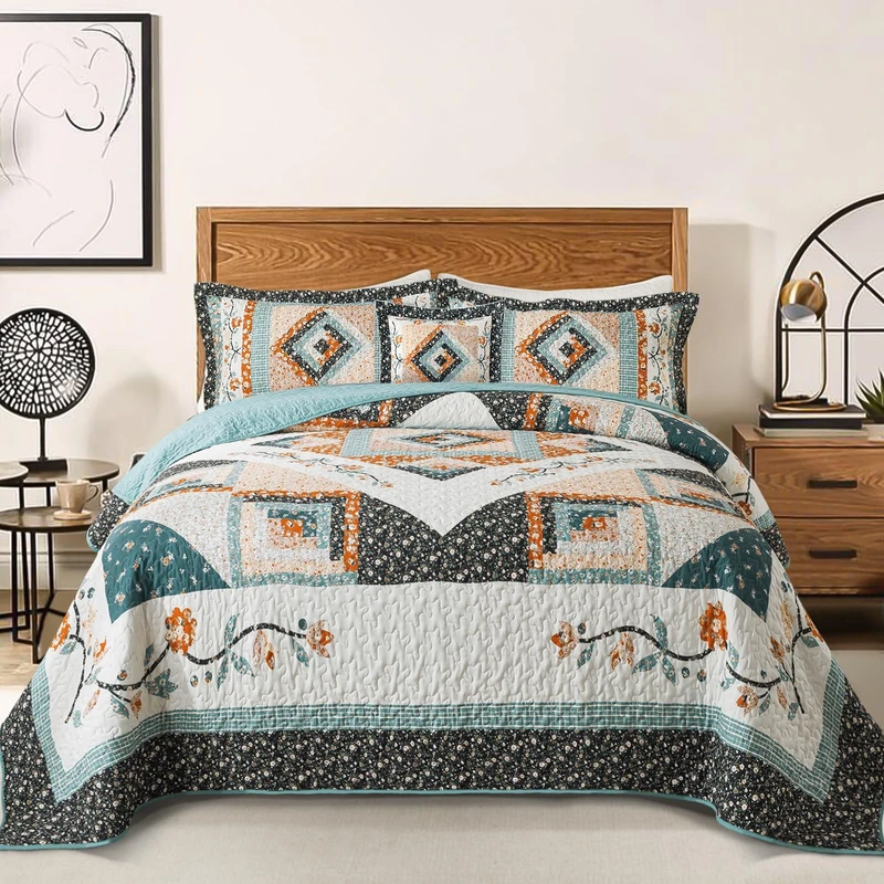 BEDIFANY King Size Farmhouse Quilt Sets, Soft Bedspread King Size (98 x 106 inch) Lightweight King Quilt Farmhouse Bedding Sets for Bed Decorations for All Seasons, 3 Pieces