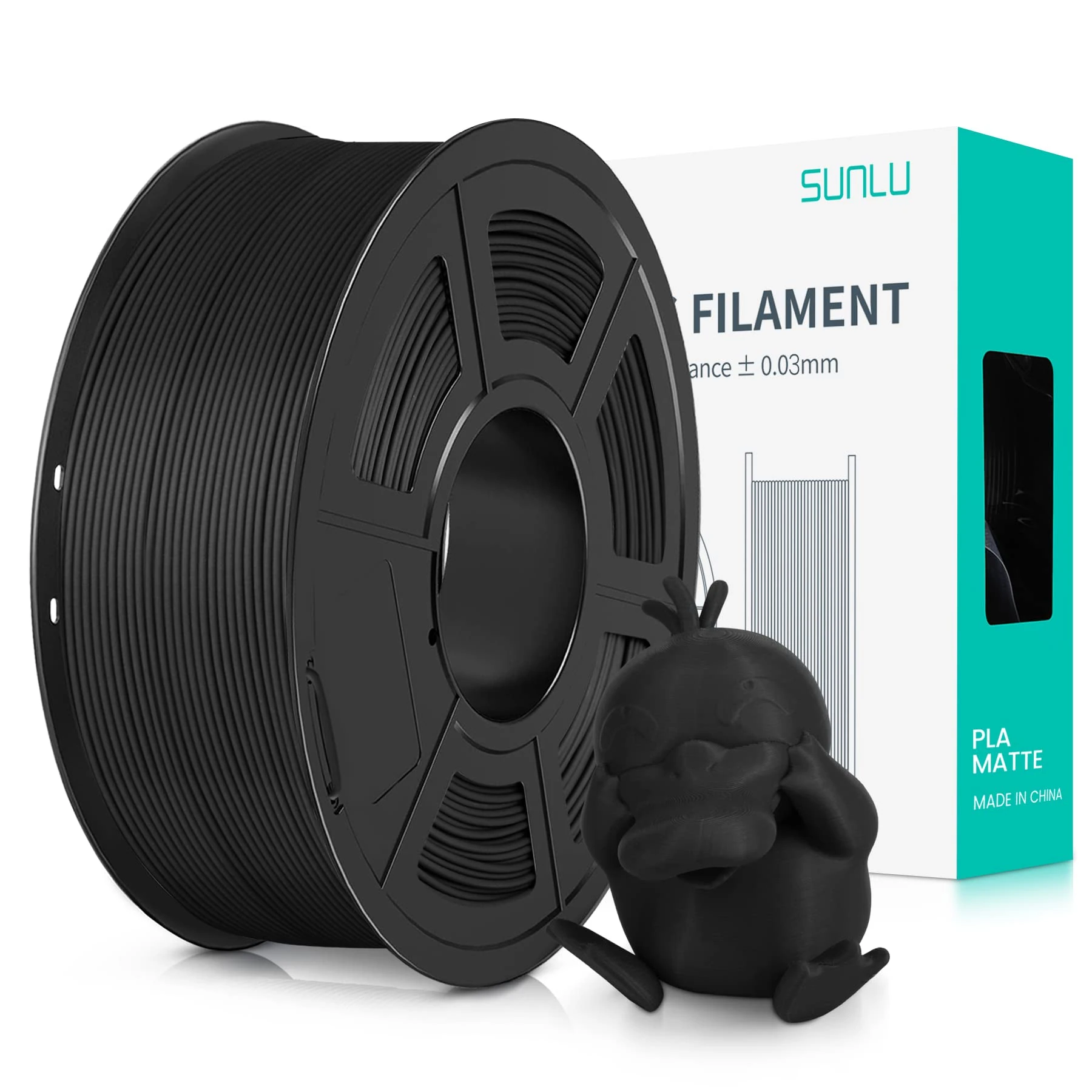 SUNLU 3D Printer Filament PLA Matte 1.75mm, Neatly Wound Filament, Smooth Matte PLA Finish, Print with 99% FDM 3D Printers, 1kg Spool (2.2lbs), 330 Meters, Matte Black