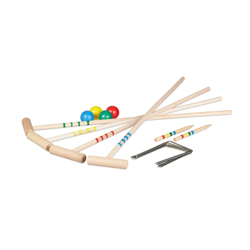 Relaxdays Croquet Game, Wooden Set, Children, Adults, Outdoor, Indoor, Garden, Park, Travel Bag, Mallet, Multicoloured, Wood, 80 x 23 x 12 cm