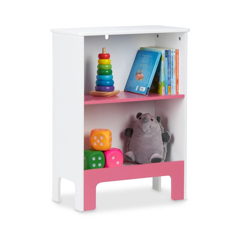 Relaxdays Children's Shelf, 2 Levels, HxWxD: 66 x 48 x 24 cm, Storage Unit for Books & Toys, Sturdy MDF, White/Pink, Fibreboard
