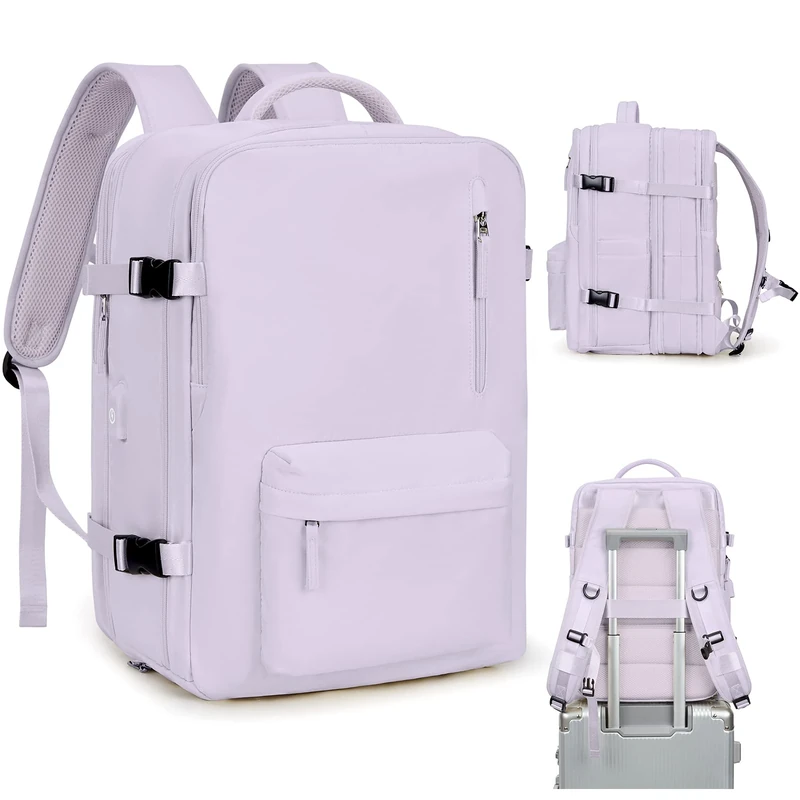 VGCUB Large Travel Work Business Backpack Carry on Flight Approved Laptop Backpack for Women Men Mochila de Viaje, A12-purple-large, L, Fit a 15.6-inch Laptop