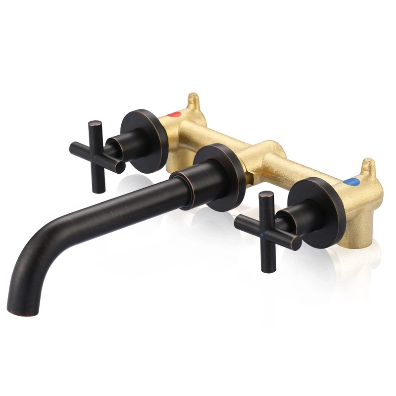 ARCORA Wall Mount Bathroom Faucet, Oil Rubbed Bronze Bathroom Sink Faucet, 2 Handle Wall Mount Vessel Sink Faucet Rough in Brass Valve Included
