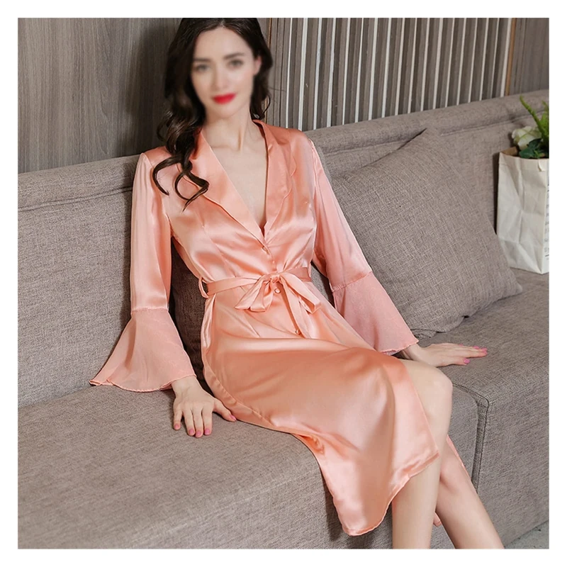 100 Silk Robe Women Long Nightgown Pajamas Silk Sleepwear Nightwear Silk Women's Home Clothes Girls (A XXL code) - Image 1