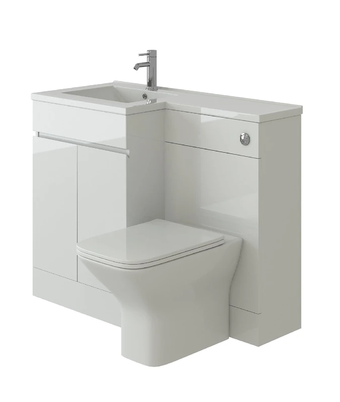 VeeBath White Gloss L Shape Left Hand Bathroom Vanity WC Unit Furniture with Toilet Basin Set Suite