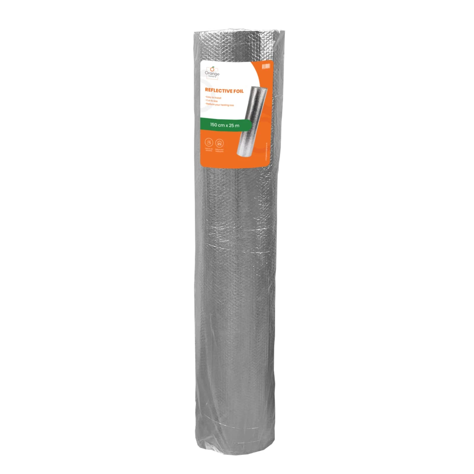Orange packaging 150 cm x 25m Multi Purpose Insulation Roll, Heat Reflective Bubble Foil Roll Reflectors for Loft Insulation, Van DIY Projects at Home Office, Roof, Radiator, Garage, Grey