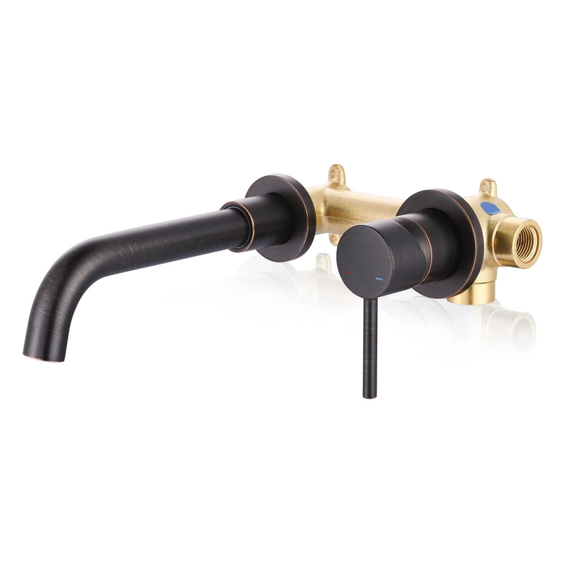 ARCORA Wall Mount Bathroom Faucet, Oil Rubbed Bronze Single Handle Bathroom Sink Faucet Wall Mounted, Rough -in Valve Included