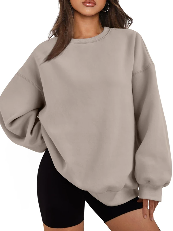 EFAN Womens Oversized Sweatshirts Hoodies Fleece Crew Neck Pullover Sweaters Casual Comfy Fall Fashion Outfits Clothes 2023, Coffeegrey, Medium