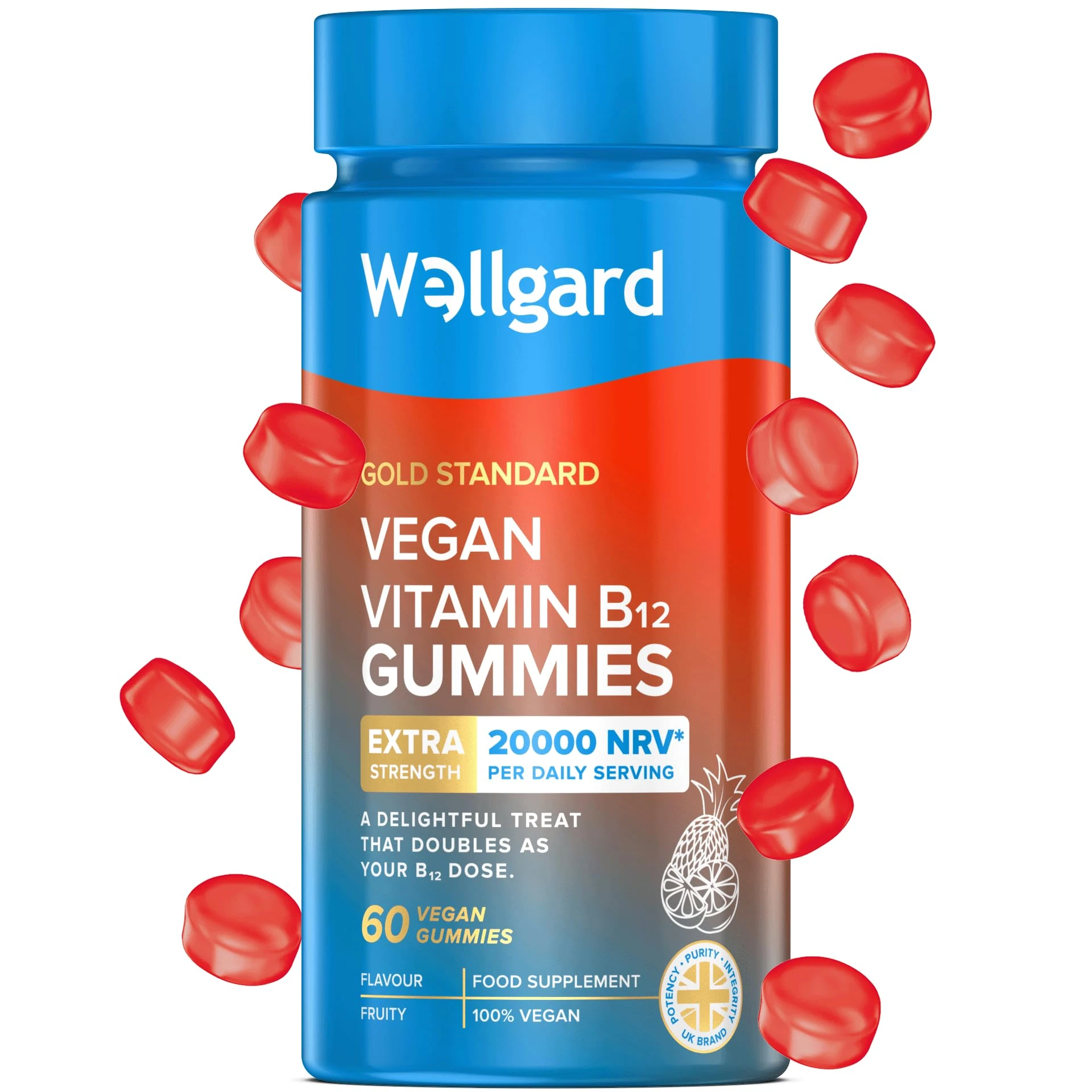 Wellgard Vegan Vitamin B12 Gummies – High Strength B12 Supplement for Energy & Immunity, UK Formulated B12 Gummies