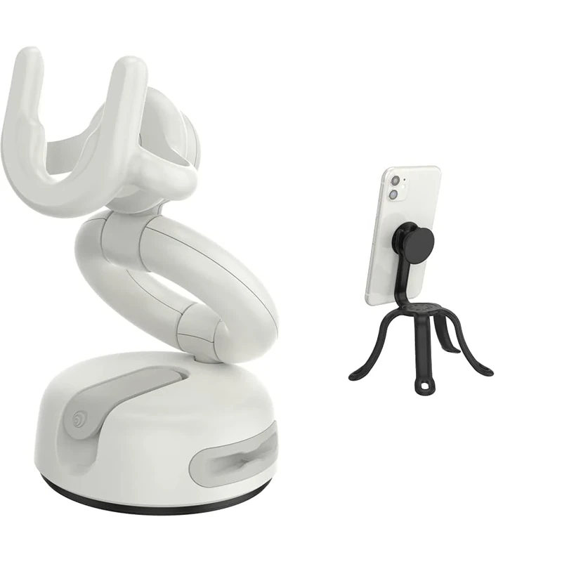 PopSockets: PopMount 2 Car Dash - Windshield and Desktop Handsfree Mount and Support for Smartphones and Tablets - White & PopMount 2 Flex - Non-Adhesive Flexible Silicone Mount and Tripod - Black