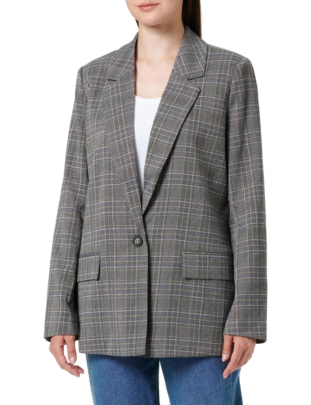 Kaffe Women's Kamarley Blazer, Brown/Blue Check, 12