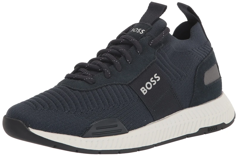 BOSS Men's Mesh Mix Running Sneakers, Midnight Blue, 5 UK