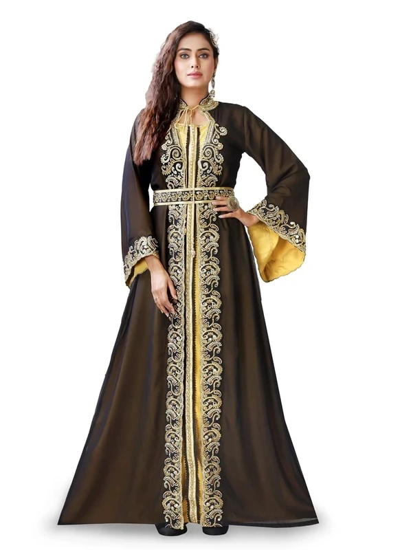 RobeDesert Women Wedding Moroccan Takchita Kaftan Arabic Maxi Dress, Black, L