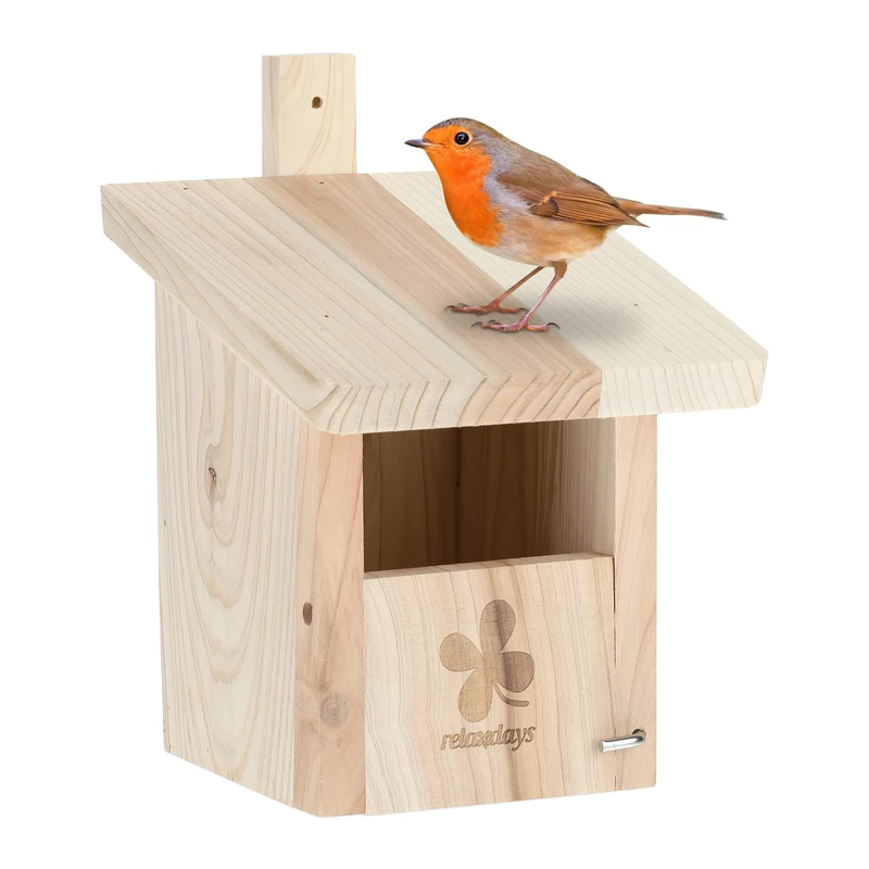 Relaxdays Nesting Box Half Cavity Breeder, Entrance Hole HxD 65 x 95 mm, Bird House Hanging, Natural Wood