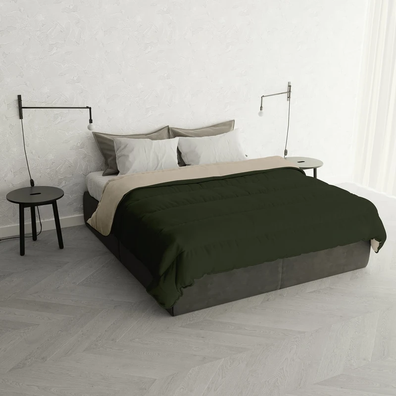 Italian Bed Linen Winter Duvet “Oslo” Double-face, Military Green/Cream, 250x200cm