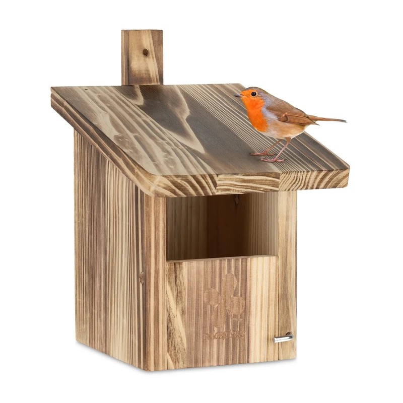 Relaxdays Nesting Box Half Cavity Breeder, Entrance Hole HxD 65 x 95 mm, Bird House Hanging, Natural Wood