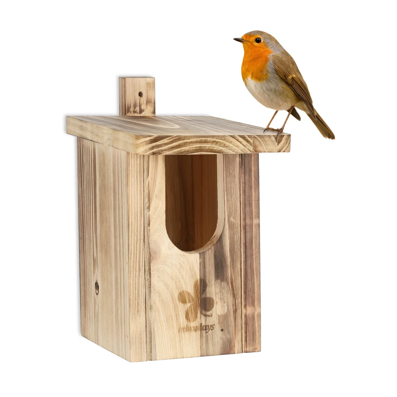 Relaxdays Nesting Box Half Cavity Breeder, Entrance Hole HxD 95x55 mm, Bird House Hanging, Natural Wood