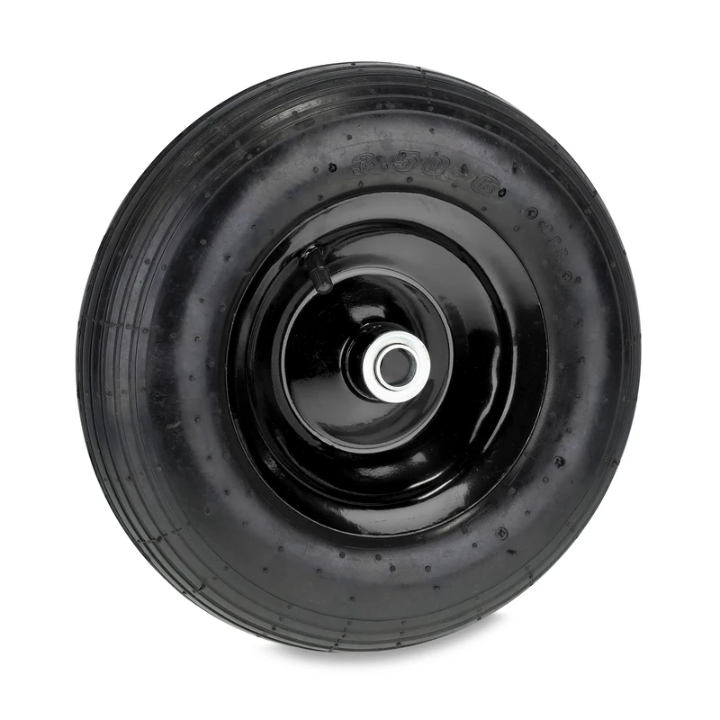 Relaxdays Wheelbarrow Tyre, 3.50-6, Pneumatic Spare Wheel, Steel Rim, with Valve, Supports up to 120 kg, Black, Rubber, 3.5-6