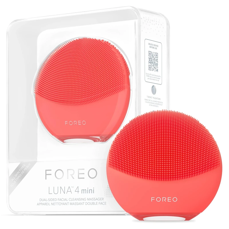 FOREO LUNA 4 mini Facial Cleansing Brush & Face Massager - Premium Face Brush - Enhances Absorption of Skin Care Products - Simple Face Care Travel Accessories - For All Skin Types - Coral
