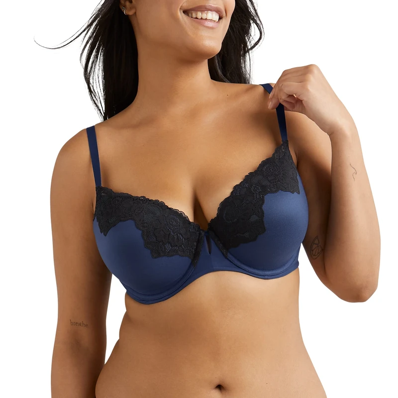 Maidenform Womens Comfort Devotion Your Lift Underwire Bra Convertible Straps, Navy Eclipse/Black, 36D
