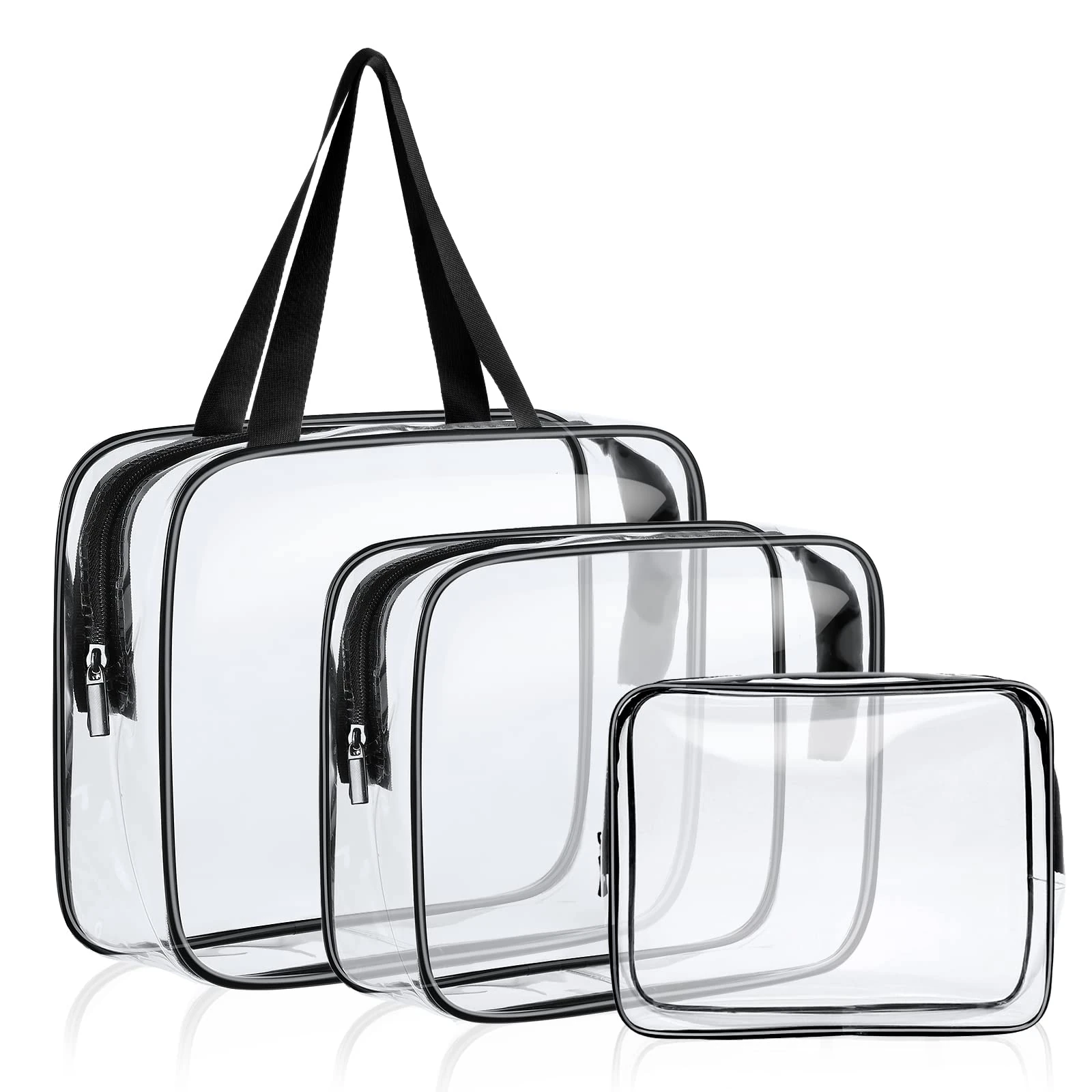 Aucuu Clear Toiletries Bag, 3 Pack PVC Waterproof Toiletries Carry Pouch, TSA Approved Travel Toiletry Bag with Zipper, Multi-Size Cosmetic Makeup Bags for Men, Women and Kids - Travel Business