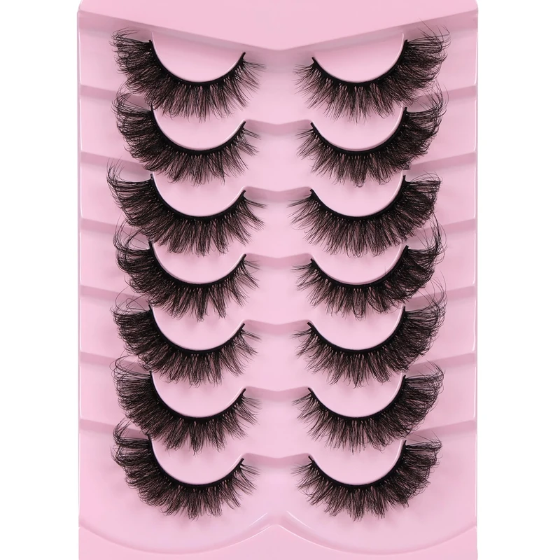 False Eyelashes Cat Eye Lashes Fluffy Wispy Natural Eyelashes 20MM False Lashes Pack 8D Dramatic Volume Faux Mink Lash Strips 7 Pairs