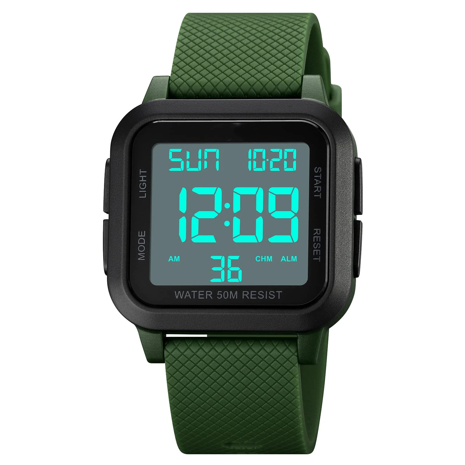 Forrader Mens Sport Digital Watches, Waterproof Outdoor Sport Watch with LED Backlight/Alarm/Countdown Timer/Dual Time/Stopwatch/12/24H Wrist Watches for Men Women Teenager (White/Green)