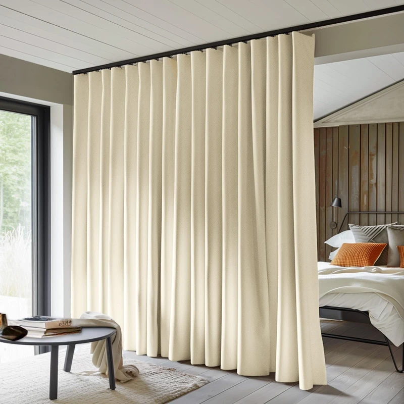 MaKefeile Room Divider Curtains - Total Blackout Privacy Panel - Thermal Insulated Noise Reduction - Bedroom/Window/Living Room - Ceiling Track - W 8.3 ft × H 8ft - Beige