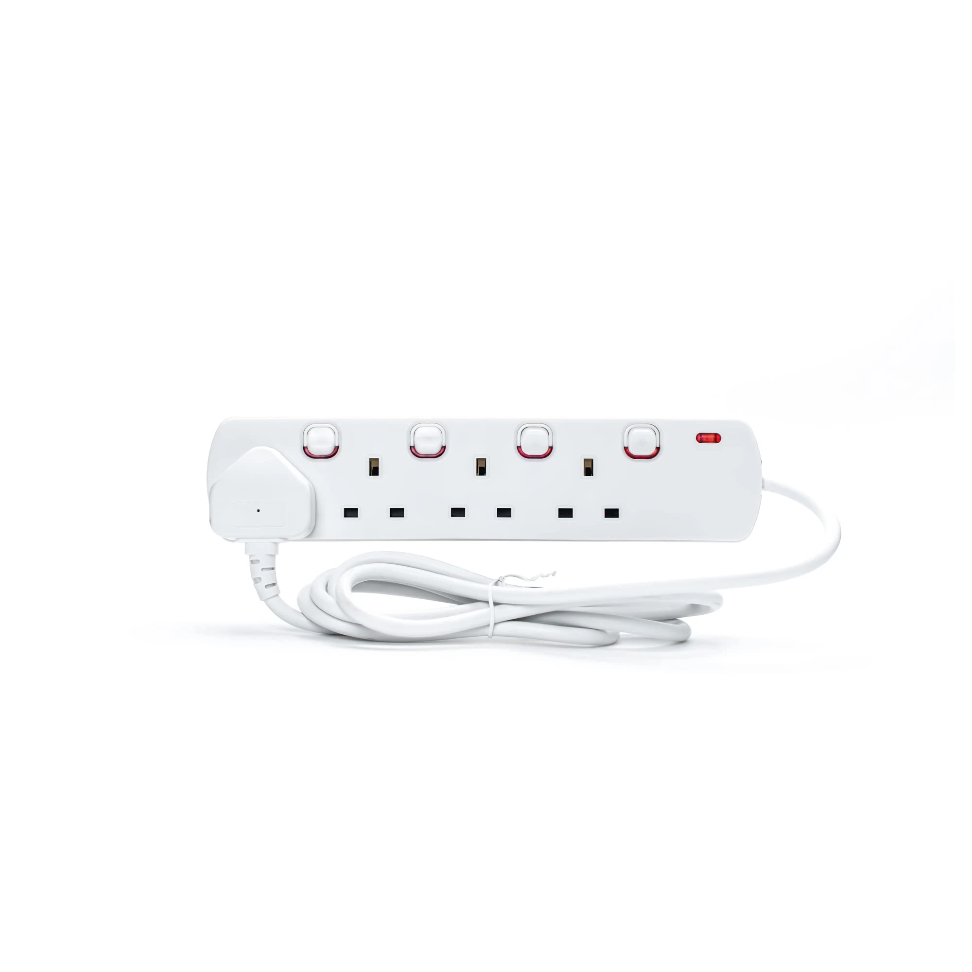 STATUS Multi Plug Extension | 4 Socket Extension Cable | Individually Switched with Neon Indicator | White 2m Extension Lead | S4WSS2M1PKB12