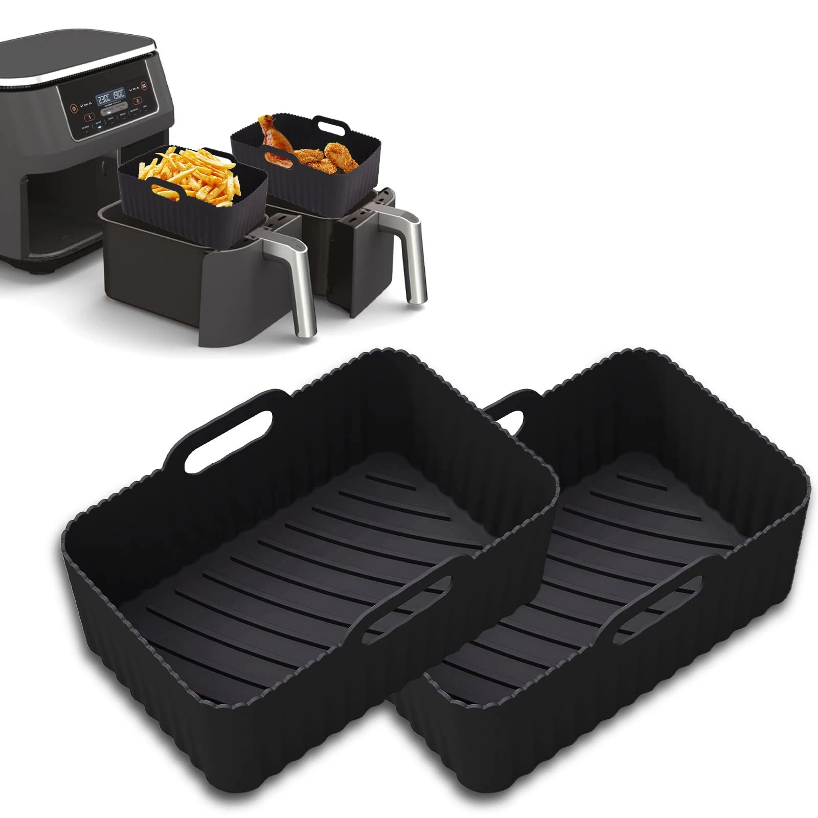 2 Pack Air Fryer Silicone liner for Ninja Dual Air Fryer, Reusable Air Fryer Liners for Ninja AF400UK AF300UK Tower T170889.5L, Air Fryer Accessories for Keplin Instant Vortex EUARY