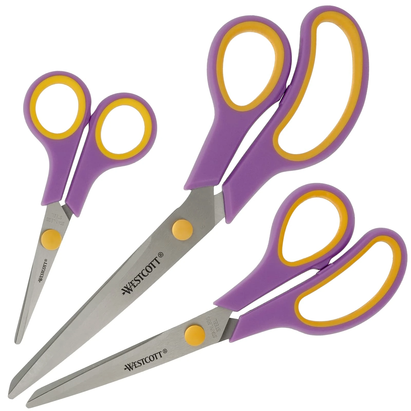 Westcott Easy Grip Scissors 3 Pieces Cassis | Set of 3 Universal Scissors with Comfort Grip | Extra Sharp & Durable Stainless Steel Blade | Crafting, Household & Office | N-90029 00