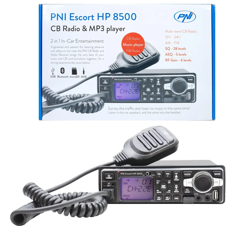 CB radio and MP3 player PNI Escort HP 8500 ASQ includes headphones with microphone, power supply 12V - 24V