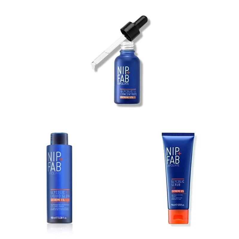 Nip + Fab Glycolic Acid Fix Extreme Booster With Fix Face Scrub Extreme With Liquid Glow Extreme