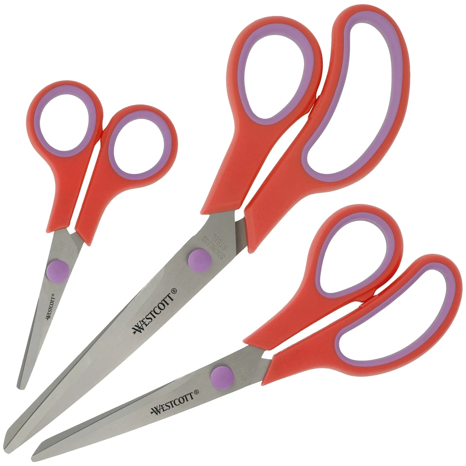 Westcott Easy Grip Scissors 3 Pieces Red | Set of 3 Universal Scissors with Comfort Grip | Extra Sharp & Durable Stainless Steel Blade | N-90031 00